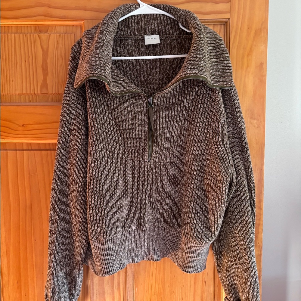 Varley Taupe Ribbed Knit Sweater